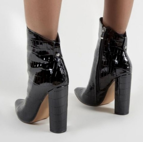 NIB Public Desire Faux Patent Leather Croc Booties - Picture 2 of 8